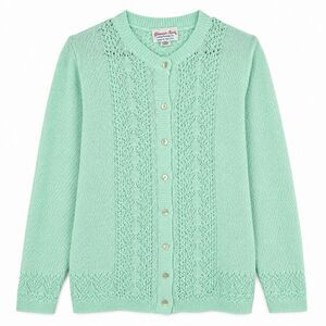 Vintage Glamour-Knit Cardigan Sweater Women's Large Green Open Knit Button USA